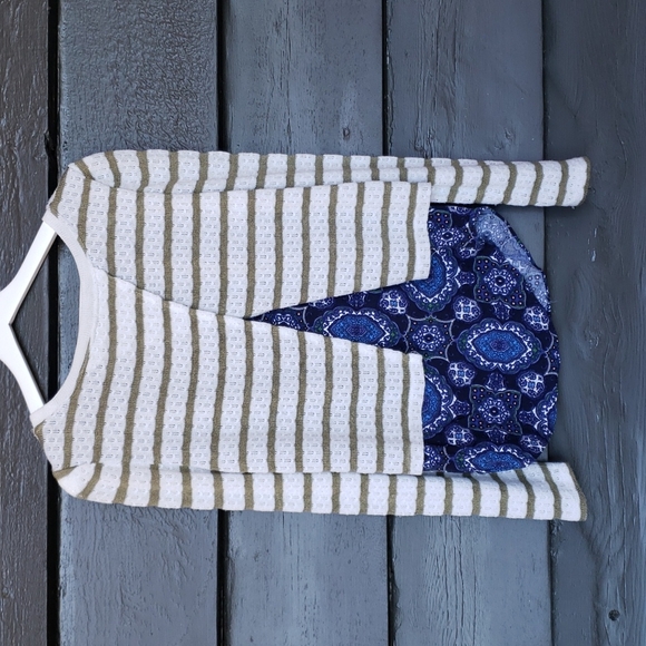 119 POSTMARK Anthropologie Layered Ginny Pullover Top sz S Women's Striped Geo - Picture 6 of 11